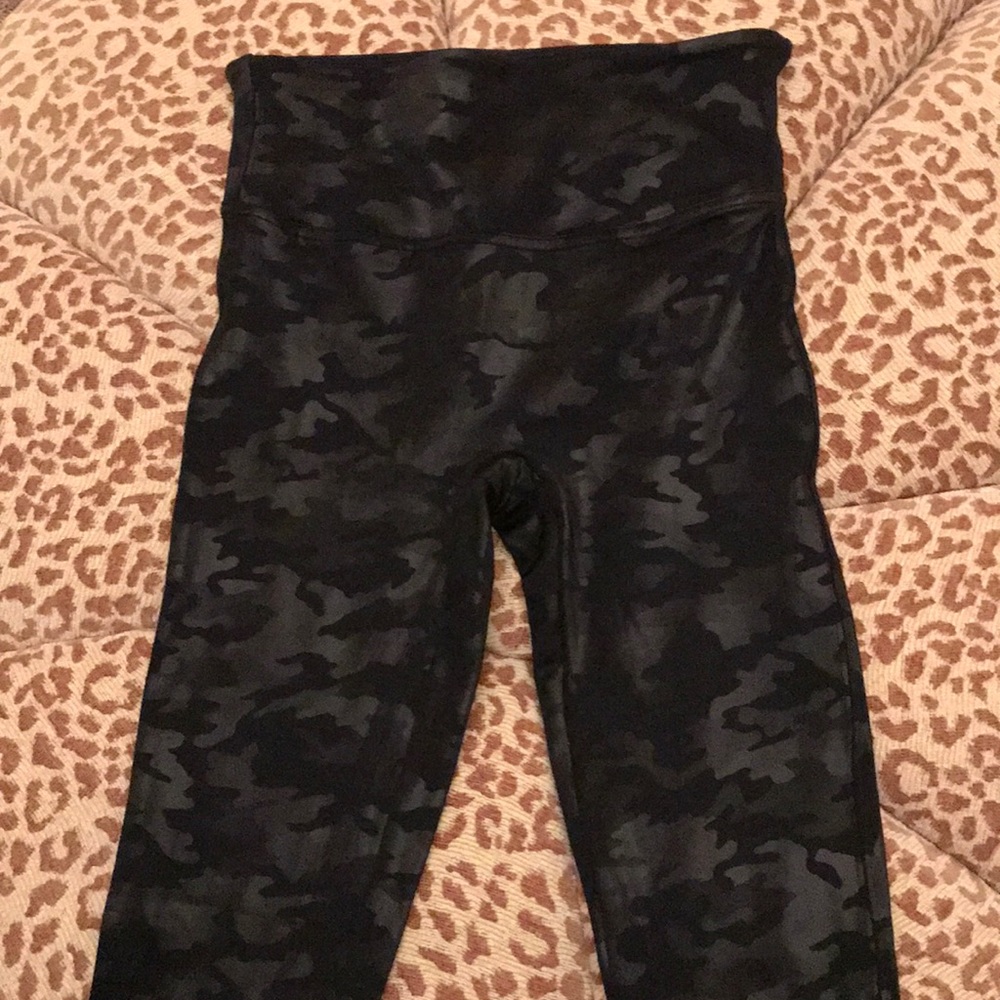 Spanx, size small black camo faux leather leggings